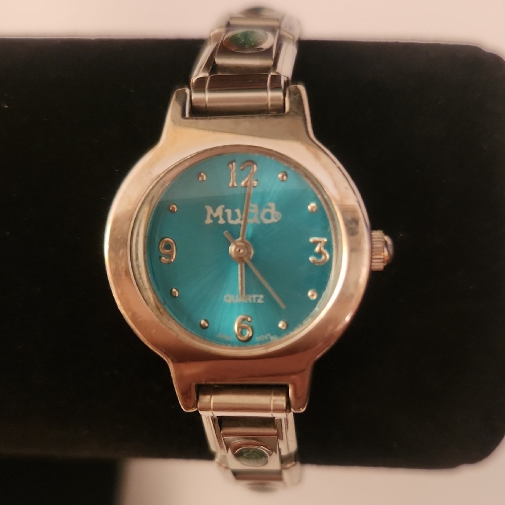 Mudd Silver and Aqua Blue Quartz Watch